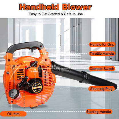 Gas Powered Leaf Blower 2-Stroke Engine 25.4CC Handheld Blower 0.9L Oil Tank Powerful Wind Snow Blower for Lawn Garden