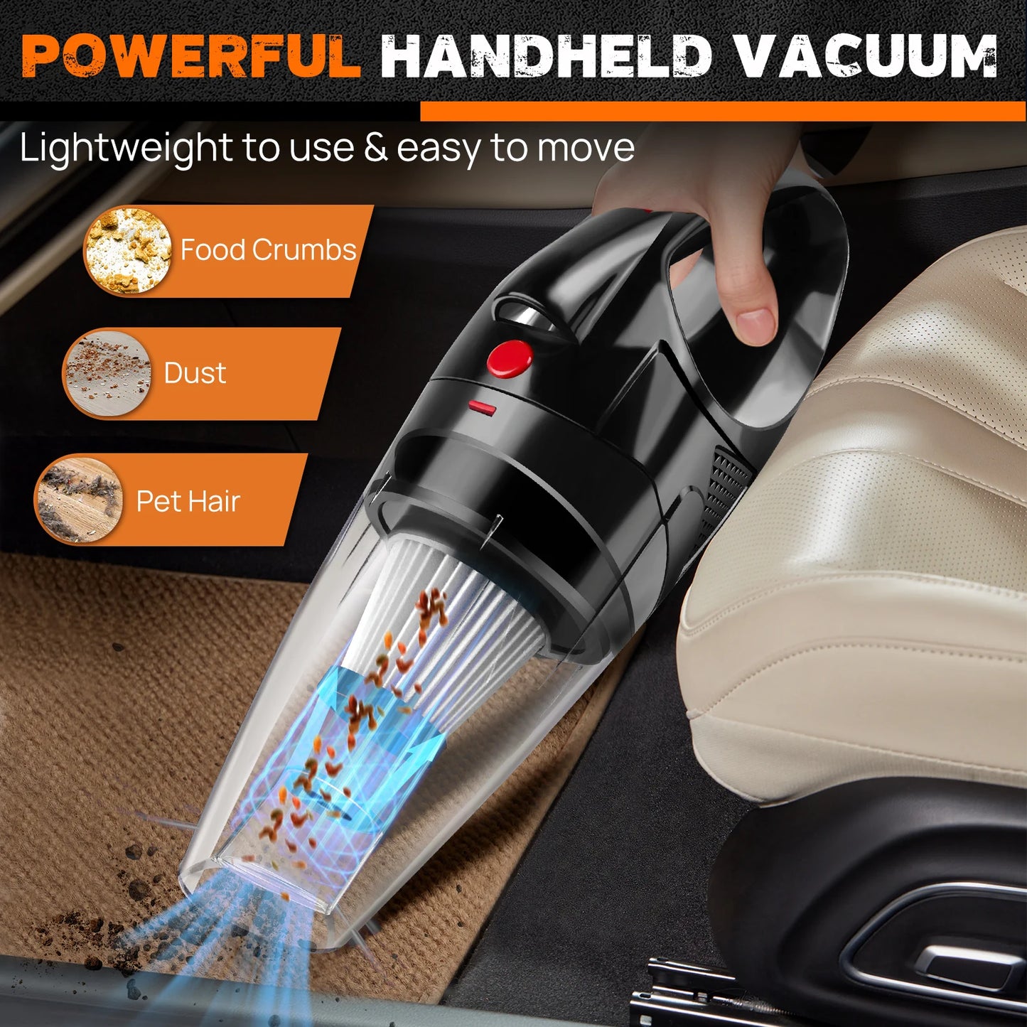 Handheld Vacuum Cleaner Powerful Rechargeable Car Cat Dog Pet Hair Cleaner (LED Light) Car Home Universal Free 3 Brush Heads