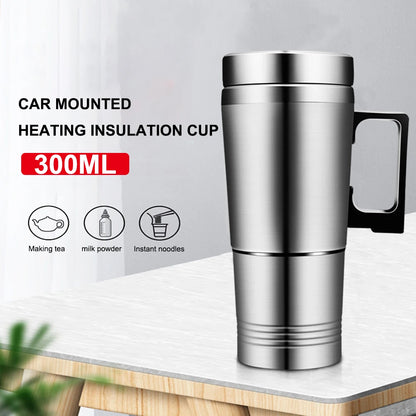 Water Coffee Milk Thermal Mug 12V/24V Car Electric Heating Cup 300ML Insulated Drink Mug Stainless Steel Travel Electric Kettle