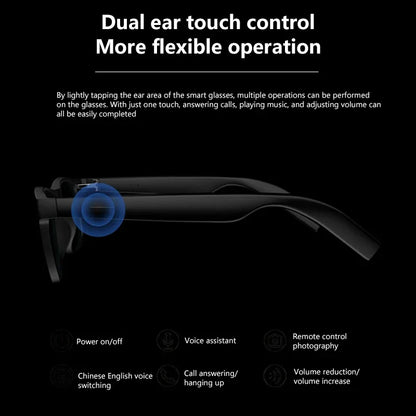 Lenovo Smart Glasses Remote Control Touch Photo Camera Translator Voice Assistant Adults Sunglasses Wireless Bluetooth Glasses