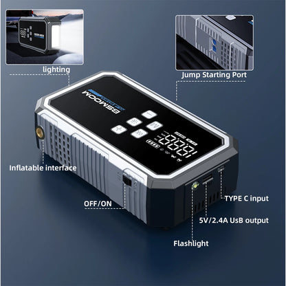 4-in-1 Jump Starter with Air Pump Starter Box Battery Pack with Digital Tire Inflator Car Battery Jump Starter
