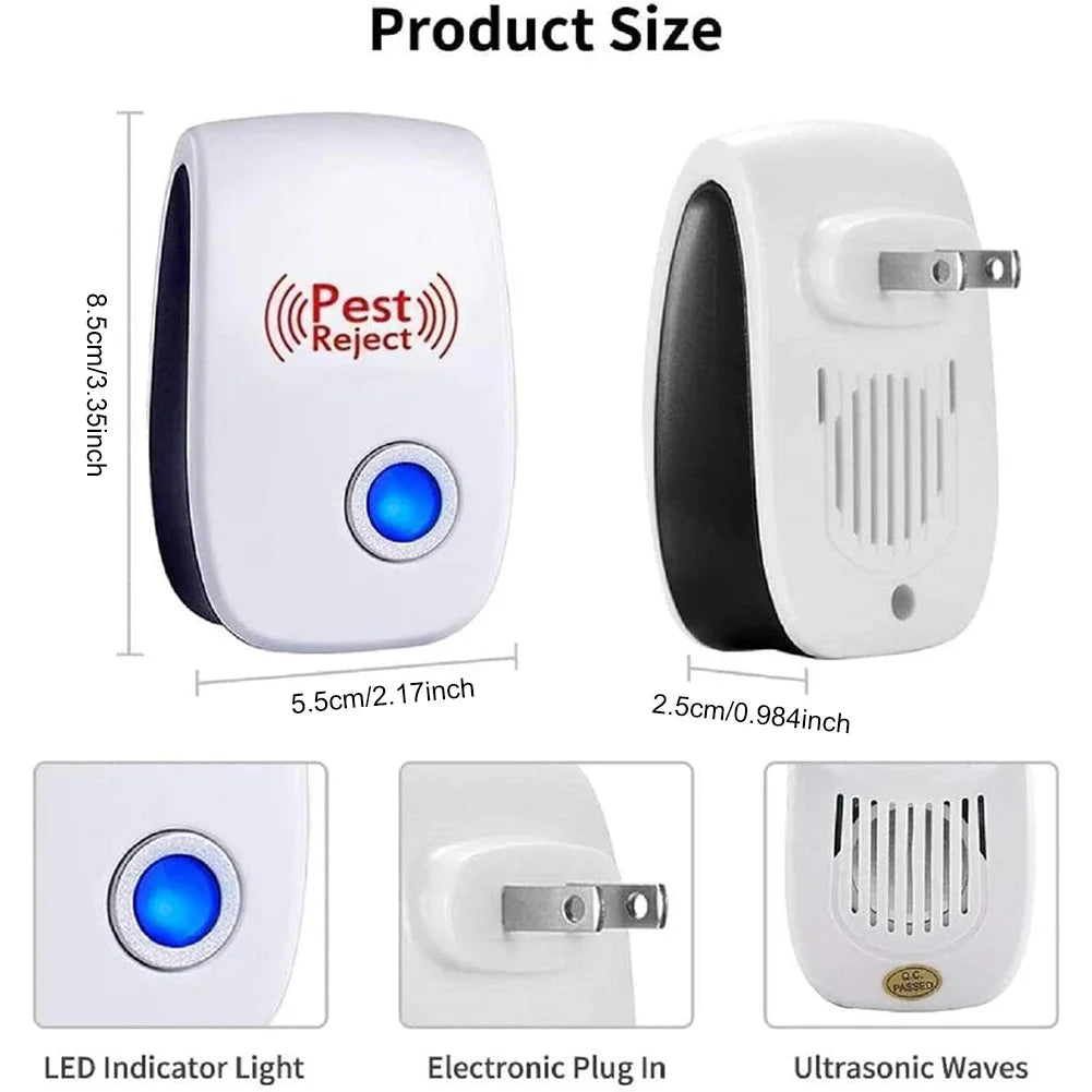 6Pcs Ultrasonic Pest Repeller Insect Bug Repeller Long Range Pest & Insect Deterrent Multi-Function for Roach Rodent Mouse Bugs
