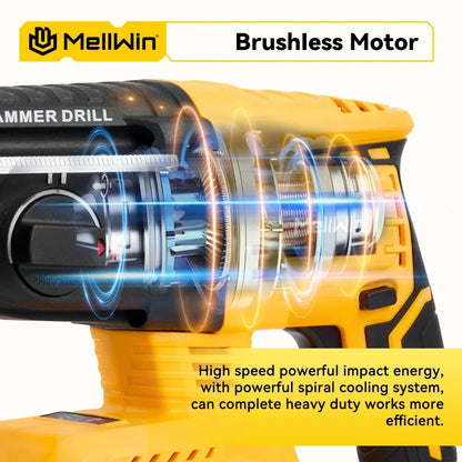 MELLWIN 26MM Brushless Electric Hammer Drill Cordless Household Rotary Impact Hammer Power Tool For Makita 18V Battery Pin