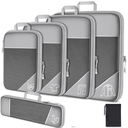 6PCS Travel Compressed Packing Cubes Storage Organizer Set With Shoe Bag Mesh Visual Luggage Portable Lightweight Suitcase Bag