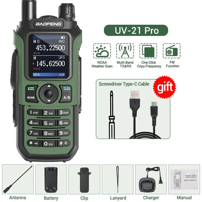 Baofeng UV 21 Pro Wireless Copy Frequency Walkie Talkie 16 KM AM Long Range Waterproof Multi-Band Type-C Charger Ham Radio UV 5R