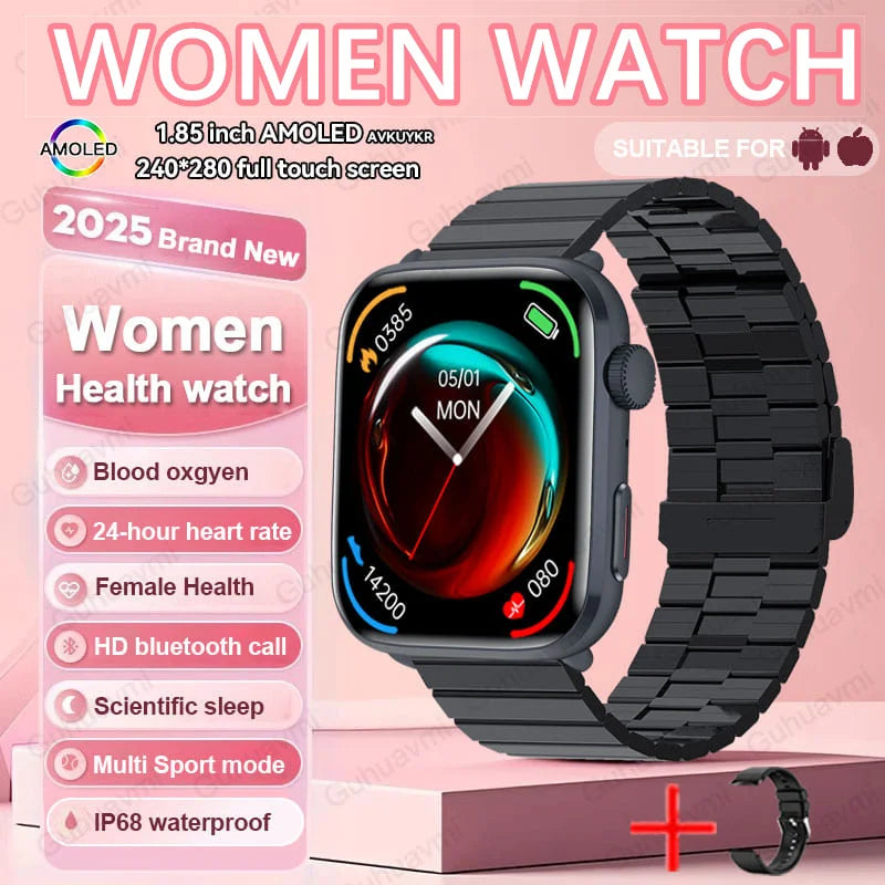 2025New NFC Smat Watch Women 1.85-inch Blood Pressure Heart Rate Bluetooth Call Female Health Smarwatches Ladies For Android IOS