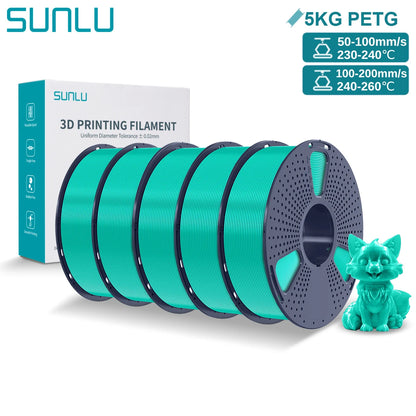 SUNLU PETG 3D Printer Filament 5KG Neatly Wound Good Toughness 1.75mm 3D Filament with Reusable Spool for Most FDM Printer