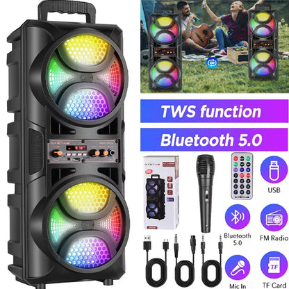 3000W Portable Bluetooth Speaker Sub woofer Heavy Bass Sound System For Party With Microphone, Remote, FM, TWS, AUX, USB, LED