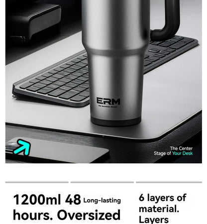 1200ML Extra Large Ceramic Tumbler Drinkware Stainless Steel Water Bottle Insulated Vacuum Flask Straw & Handle Leakproof