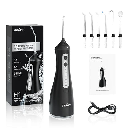 Sejoy Electric Oral Irrigator Water Dental Flosser Pick for Teeth Cordless 350ML Water Tank,6 Cleaning Modes, IPX7 for Travel
