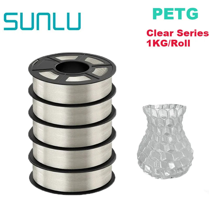 SUNLU 5Roll PETG/PETG Clear Filament 1.75 ±0.02mm 1kg Spool (2.2lbs) High Toughness Neatly Wound Filament Fit Most FDM Printer