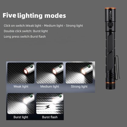 Alonefire Zoom Mini EDC Pen Light Flashlight USB Rechargeable Magnet Small Torch Outdoor Hiking Travel Camping Work Repair Lamp