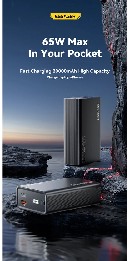 Essager Power Bank 20000mAh Portable PD 65W Fast Charging Mobile Phone External Battery Powerbank For IPhone17 16 15 Laptop Mac