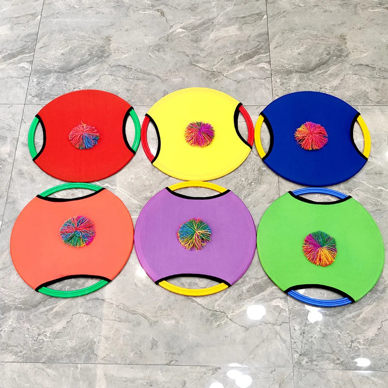 2PCS Outdoor Play Trampoline Paddle Ball And Flying Disc Parent Child Interaction Games Beach Lawn Backyard Sports Party Favors