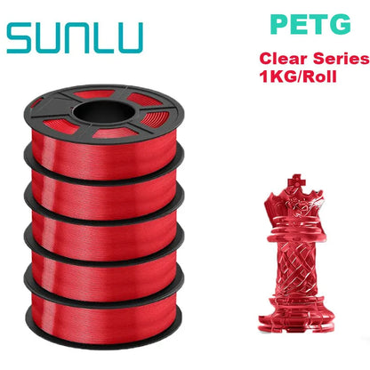 SUNLU 5Roll PETG/PETG Clear Filament 1.75 ±0.02mm 1kg Spool (2.2lbs) High Toughness Neatly Wound Filament Fit Most FDM Printer