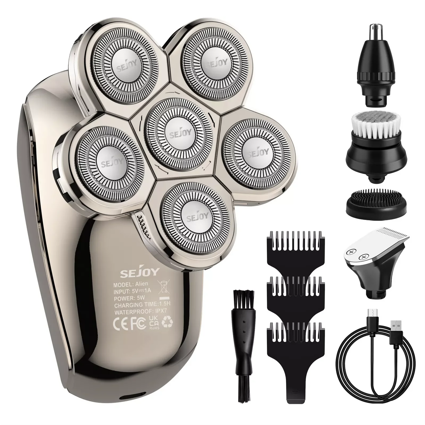 SEJOY Electric Shaver Hair Clipper 5IN1 Beard Trimmer Bald Head Shaver Wet & Dry Men's Electric Hair Trimmer