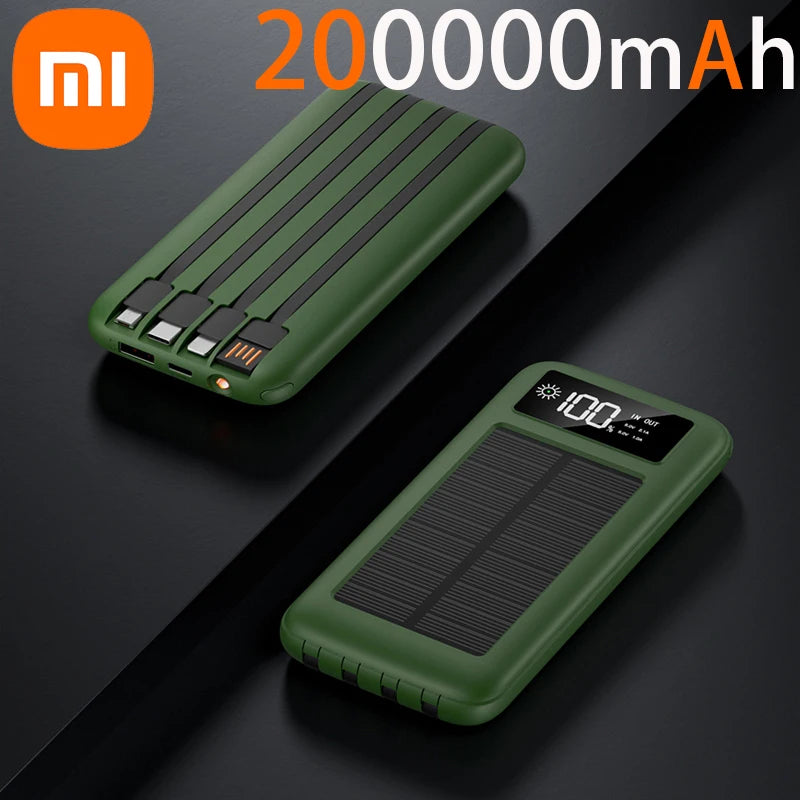 Xiaomi 200000mAh Solar Power Bank Large Capacity Mobile Power Fast Charging Battery with 4 Cables For iPhone Samsung Huawei
