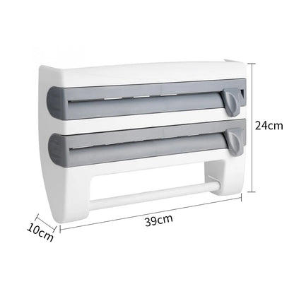 ABS Material Wall Mounted Kitchen Cling Film Dispenser with Cutter, Cling Film Aluminum Foil Roll Holder Paper Towel Holder Grey