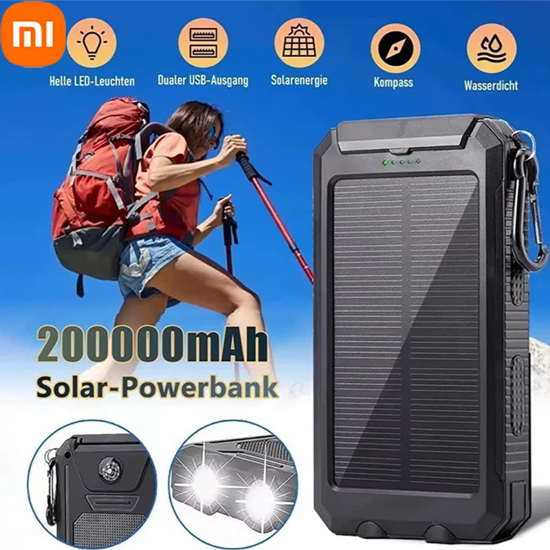 Xiaomi 200000mAh Power Bank Fast Charging Outdoor Large Capacity External Battery Solar PowerBank Flashlight For iPhone Samsung