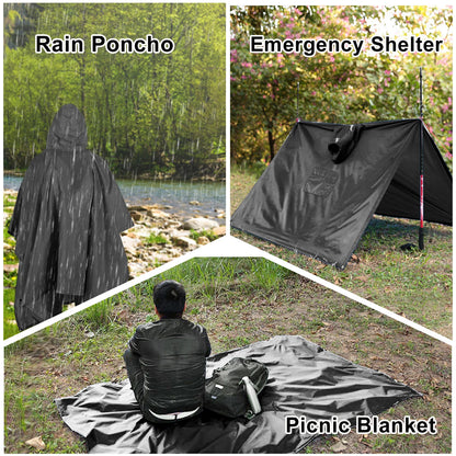 Hooded Lightweight Rain Poncho with Pocket | Waterproof Rain Gear & Sun Shelter for Camping, Hiking & Travel