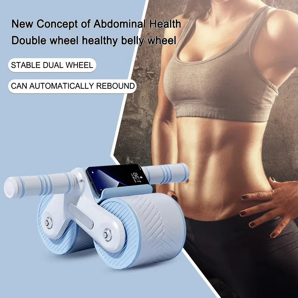 Auto Rebound Double Wheel Ab Roller With Phone Holder Non‑Slip Abdominal Exercise Roller Core Workout Equipment For Fit Beginner
