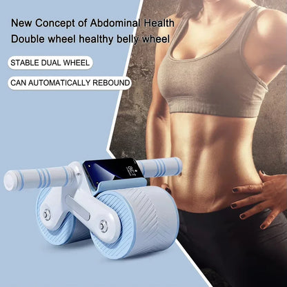 Auto Rebound Double Wheel Ab Roller With Phone Holder Non‑Slip Abdominal Exercise Roller Core Workout Equipment For Fit Beginner