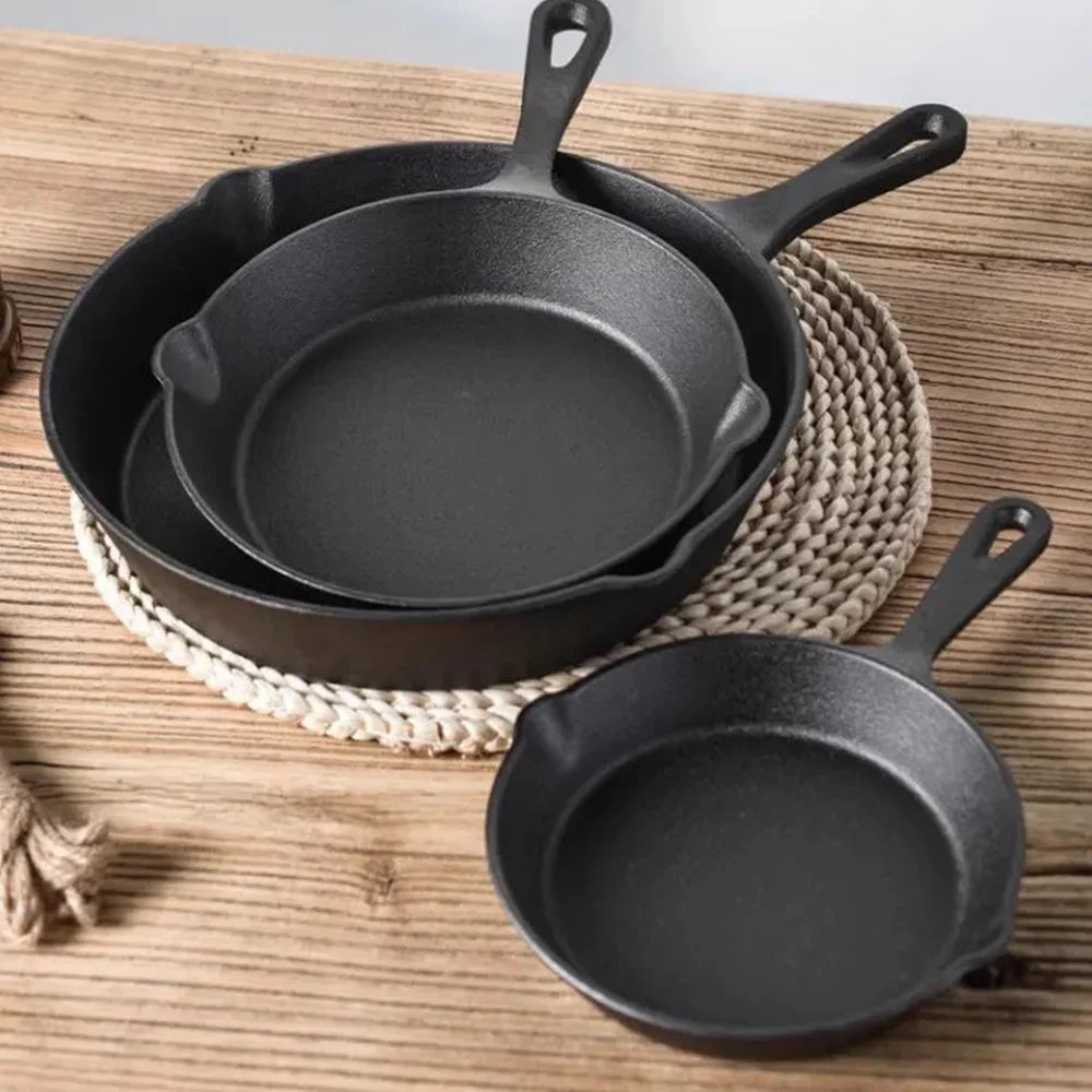 3pc Frying Pan Cast Iron Uncoated Black For Food Frying, Cooking And Stir-Frying Non-Stick Frying Pans Omelette Pan