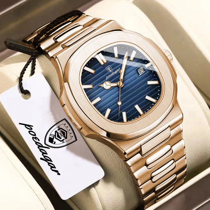 POEDAGAR Fashion Couple Watch Waterproof Luminous Date Stainless Steel Quartz Love Wristwatch Square Watches for Boyfriend Gift
