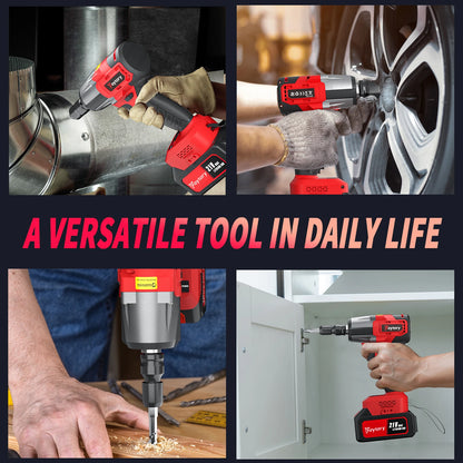 Feytory Cordless Impact Wrench,1/2" Brushless Power Impact Gun,1500N.m Electric Wrench with 4 Sockets&12PCS Screwdriver Bits