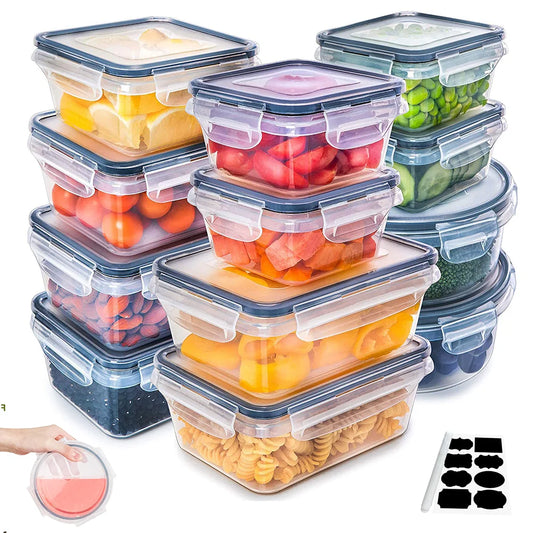 12pc Sealed refrigerator storage box with lid crisper Food Retain Freshness Transparent Storage Jar lunch box with lid