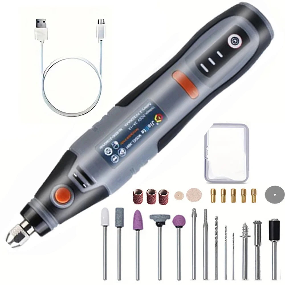 JANGKLIFE USB Cordless Rotary Tool Dremel Mini Drill Engraving Pen Electric Mini Wireless Drill with Accessories DIY Set