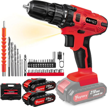 21V Cordless Drill,45Nm Electric Screwdriver Set with 29PCS Accessories, 2 Variable Speed for Home DIY Project Kit