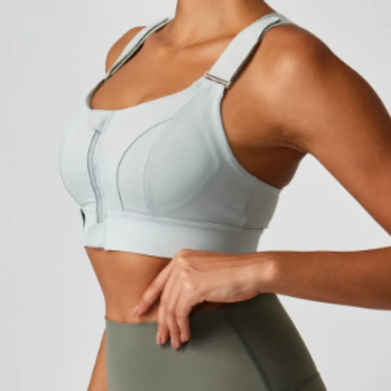 Large size sports lingerie women's shock-proof high-strength front zipper Velcro fitness running fixed cup yoga bra