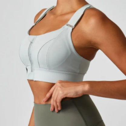 Large size sports lingerie women's shock-proof high-strength front zipper Velcro fitness running fixed cup yoga bra