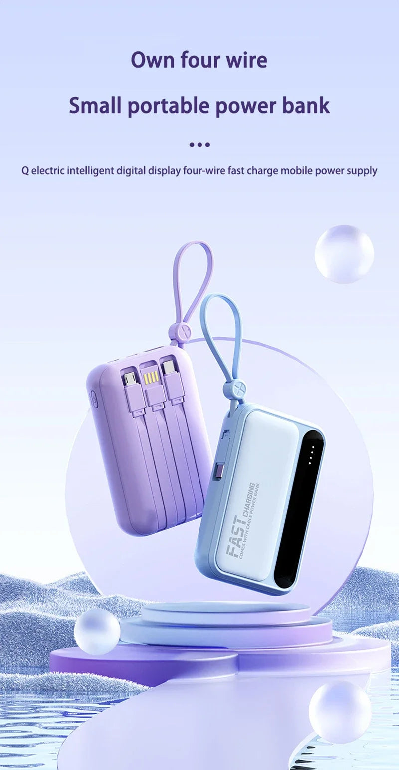 Lenovo 4 Built-in Type C Cables Mini Fast Charging 500000mAh Power Bank Compatible With iPhone Samsung Android Smart Mobiles