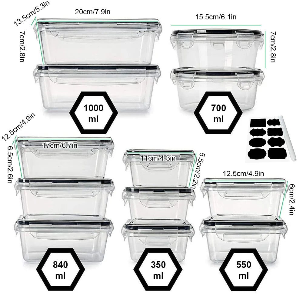 12pc Sealed refrigerator storage box with lid crisper Food Retain Freshness Transparent Storage Jar lunch box with lid