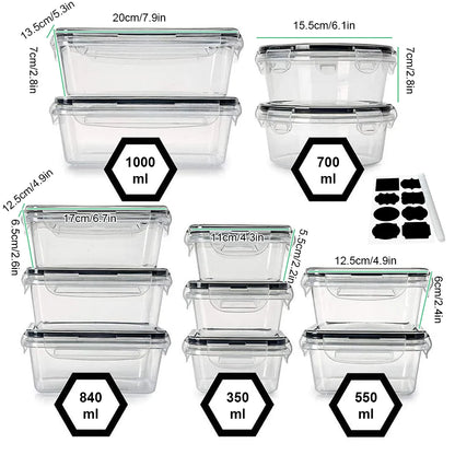 12pc Sealed refrigerator storage box with lid crisper Food Retain Freshness Transparent Storage Jar lunch box with lid