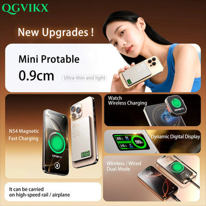 10000mAh 3 in 1 Power Bank for Magsafe Magnetic Wireless 20W Fast Charging, External Battery for IPhone 17 - 12 Airpods IWatch