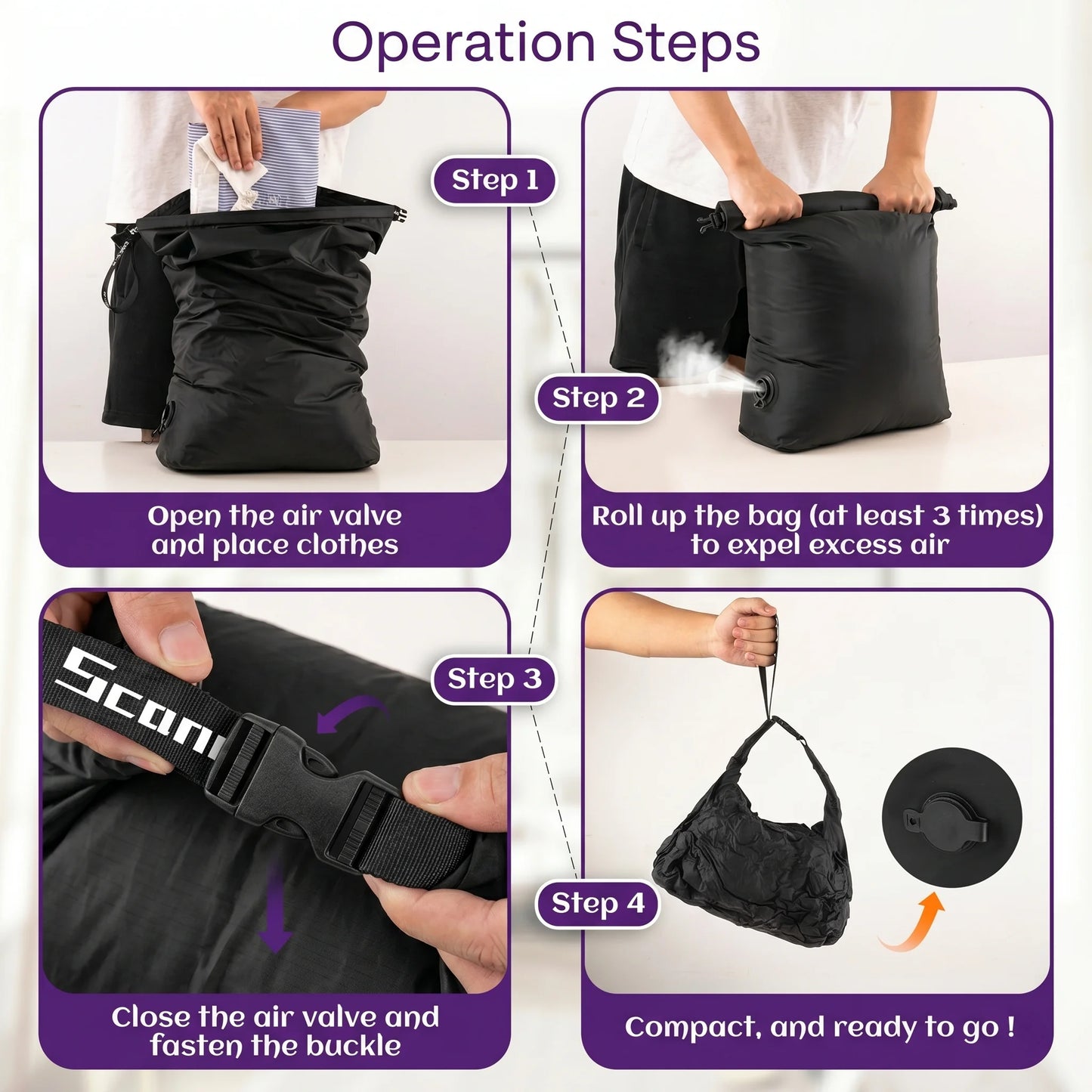Luggage Vacuum Compression Bag Pump Free Reusable Vacuum Storage Bag 70% Space Save Waterproof Travel Clothes Sealed Packing Bag