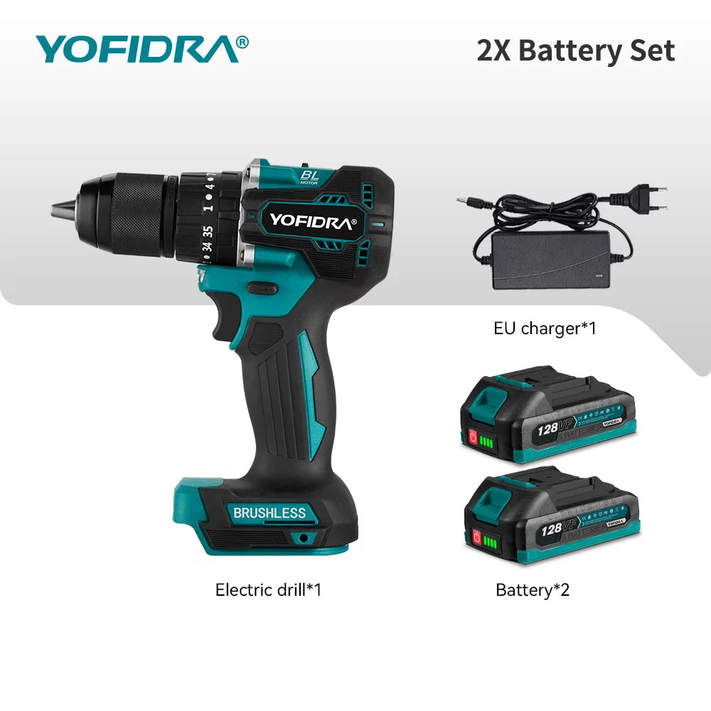 YOFIDRA 13MM Brushless Electric Impact Drill  35+3 Torque Cordless Woodworking Screwdriver Power Tool For Makita Battery Pin