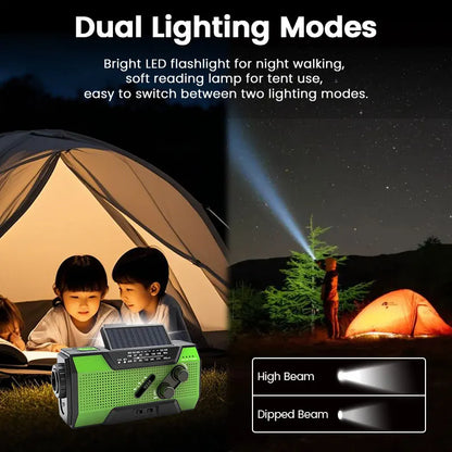 2000mAh Emergency Radio RechargeablePower Bank with  Portable FM Radio USB/Solar/Hand Crank Charging SOS Alarm & Flashlight