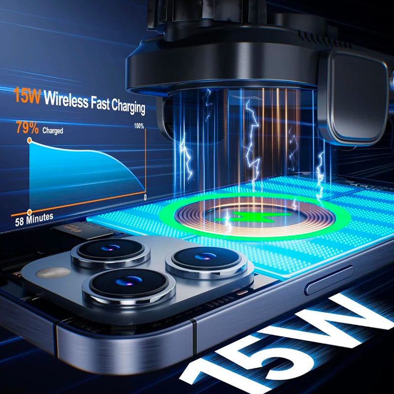 UYUXIO Manual Clamp Wireless Car Charger 15 Fast Charging Air Vent Car Mount Phone Holder for iPhone Samsung Android Phone