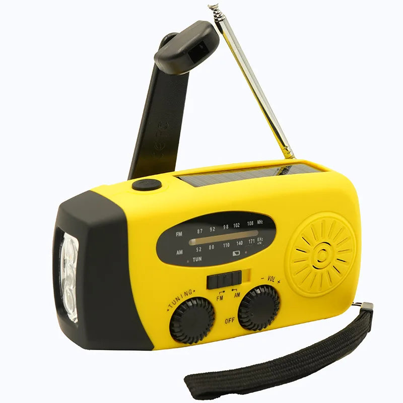 2000mAh Emergency Radio RechargeablePower Bank with  Portable FM Radio USB/Solar/Hand Crank Charging SOS Alarm & Flashlight