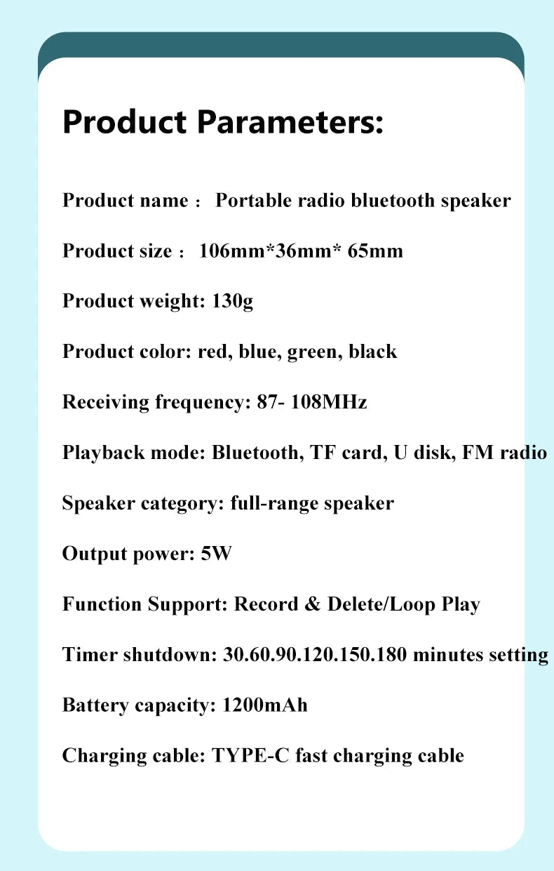 Mini Portable FM Radio Best Reception Radios 5W Wireless Bluetooth Speaker TF Card U Disk Music MP3 Player Support HD Rcording