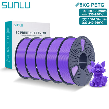 SUNLU PETG 3D Printer Filament 5KG Neatly Wound Good Toughness 1.75mm 3D Filament with Reusable Spool for Most FDM Printer