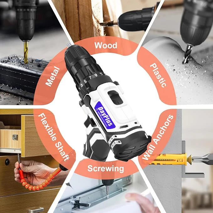 Cordless Drill Set, 21V Drill with 1.5Ah Battery, Cordless Screwdriver with Battery and Charger, Home DIY Tool Kit