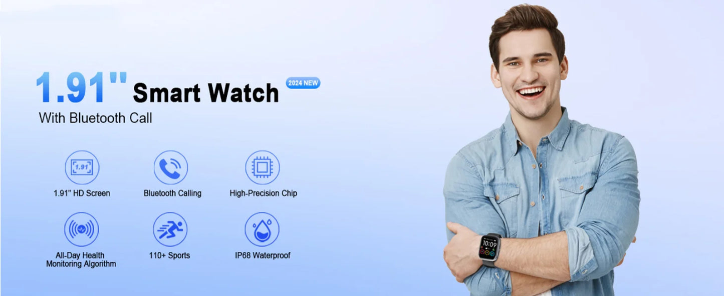 Jugeman 1.91" Smartwatch (Answer/Make Call), IP68 Waterproof Fitness Tracker, 110+ Sport Modes, Heart Rate and Sleep Monit.