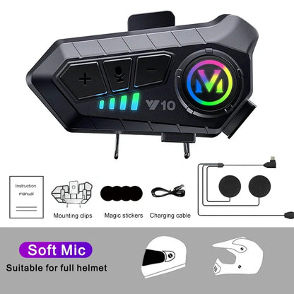 Y10 Bluetooth 5.3 Helmet Headset Wireless Hands-free Call Phone Kit Motorcycle Waterproof Earphone Music Player Speaker for Moto