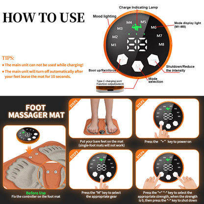 Smart Foot Massager Pad Muscle Relax Feet Acupoints Massage Electric Muscle Stimulation Improve Blood Circulation Health Care