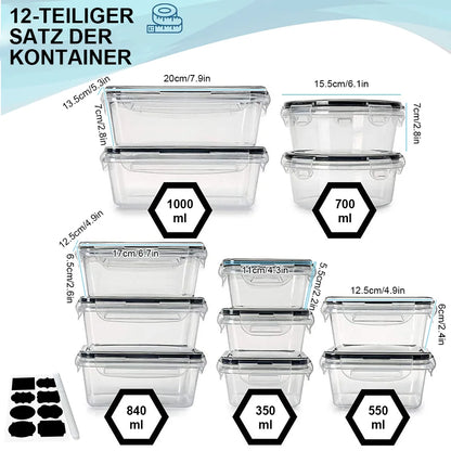 12pc Sealed refrigerator storage box with lid crisper Food Retain Freshness Transparent Storage Jar lunch box with lid